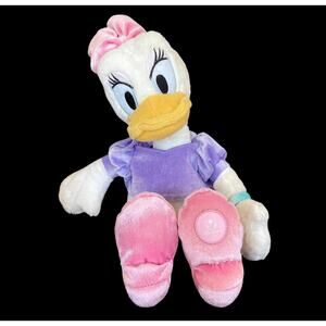 Disney Store Daisy Duck Plush Purple Pink Velour 16" Stuffed Animal READ